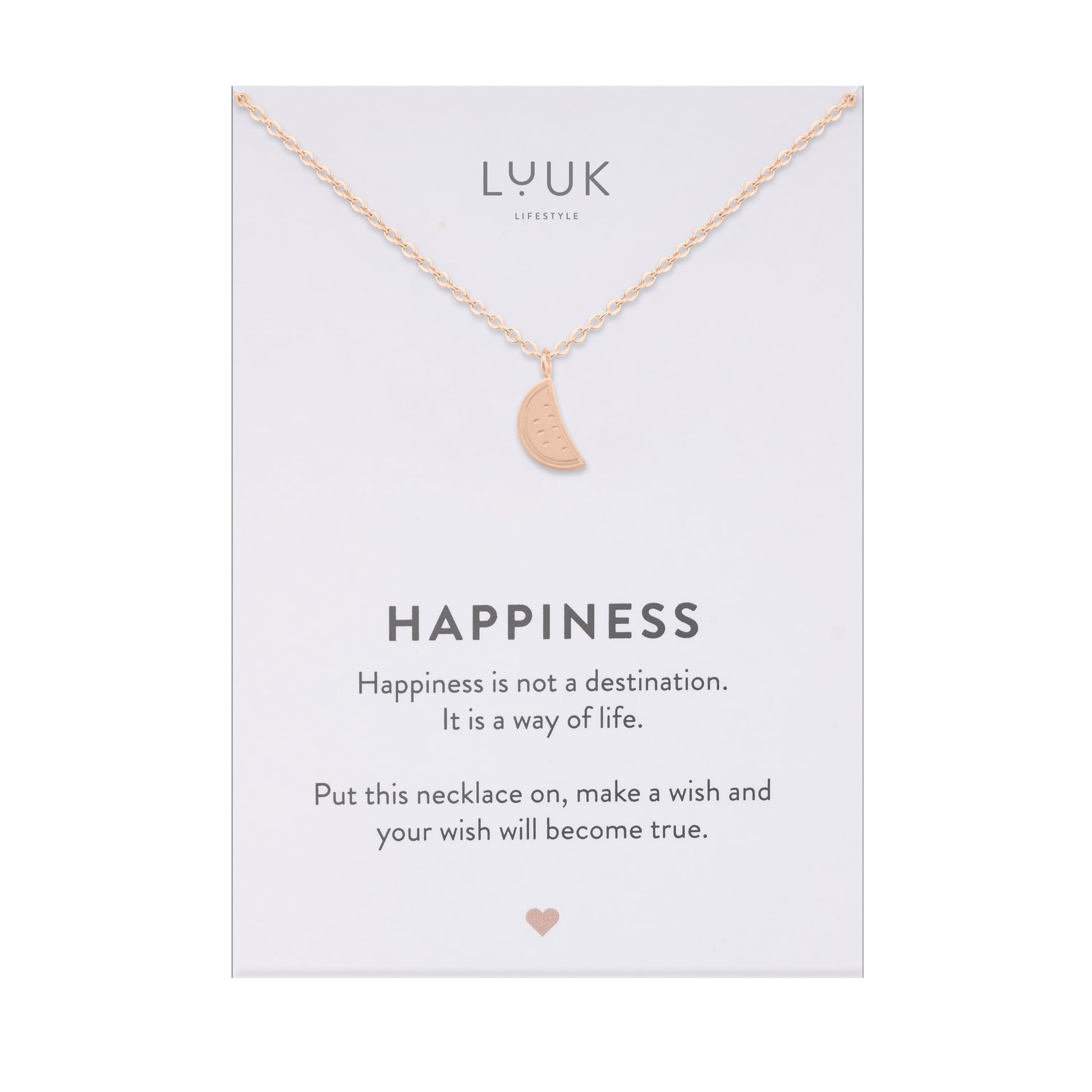 LUUK LIFESTYLE Filigrane Halsketten mit Anhänger und Karte mit HAPPINESS Spruch, zeitloses Design und moderne Motive, in Silber, Gold und Rosegold