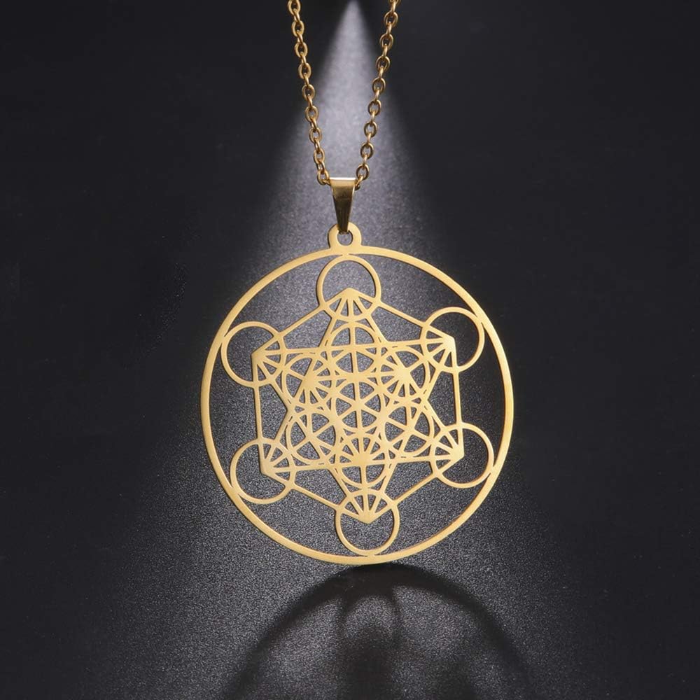 TEAMER Metatron Cube Necklace Sacred Geometry Pendant Seal of the Archangel Angel Necklace Stainless Steel Jewellery