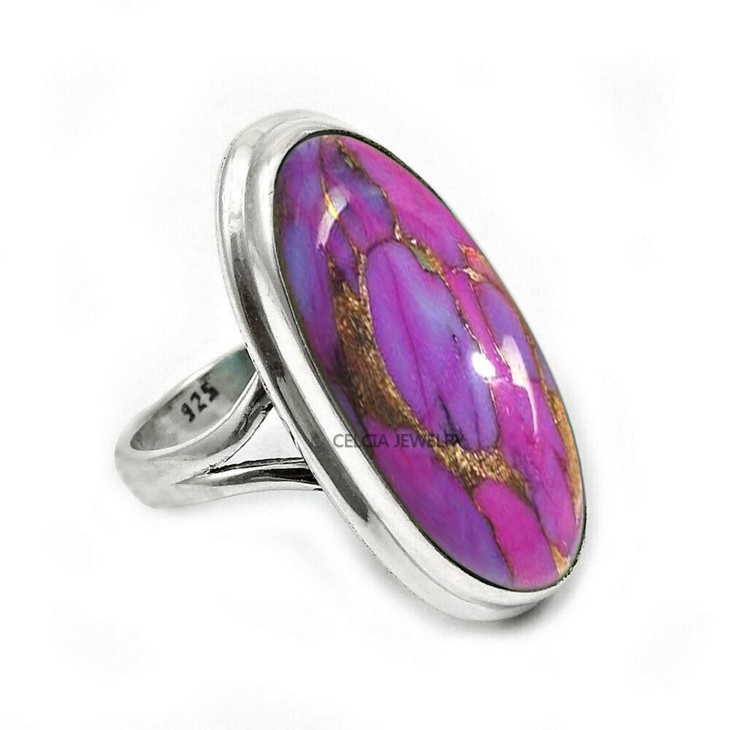 Large Oval Gemstone Handmade Jewellery, 925 Sterling Silver Tribal Ring, Engagement Gifts for Couples, Birthday Gifts for Men, Fathers Day Gifts, Promise Ring, Men's Gifts (Size 7.5, Charoite)