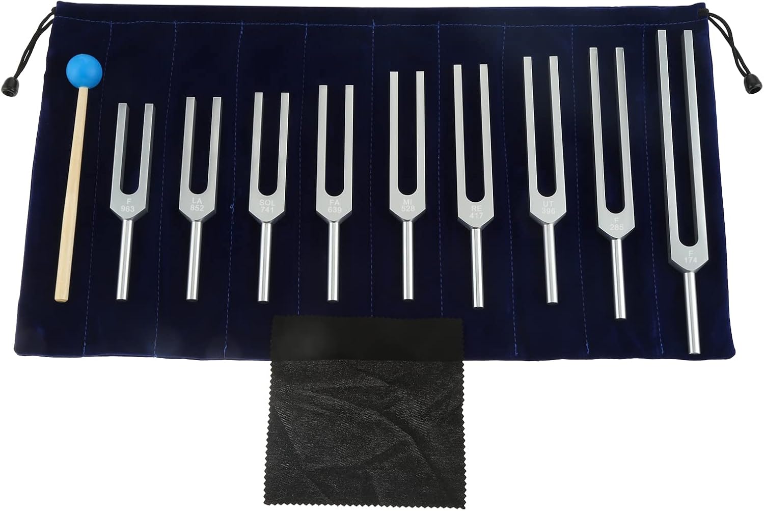 Dreld 9-Piece Solfeggio Tuning Fork Set with Silicone Hammer Bag, 174/285/396/417/528/639/741/852/963 Hz Aluminium Tuning Forks for DNA Repair, Healing, Sound Therapy, Medical Tuning Fork