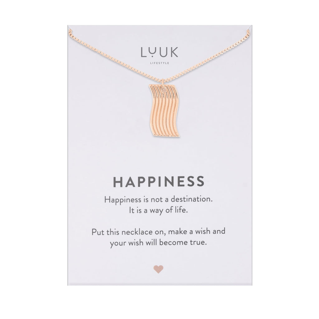 LUUK LIFESTYLE Filigrane Halsketten mit Anhänger und Karte mit HAPPINESS Spruch, zeitloses Design und moderne Motive, in Silber, Gold und Rosegold