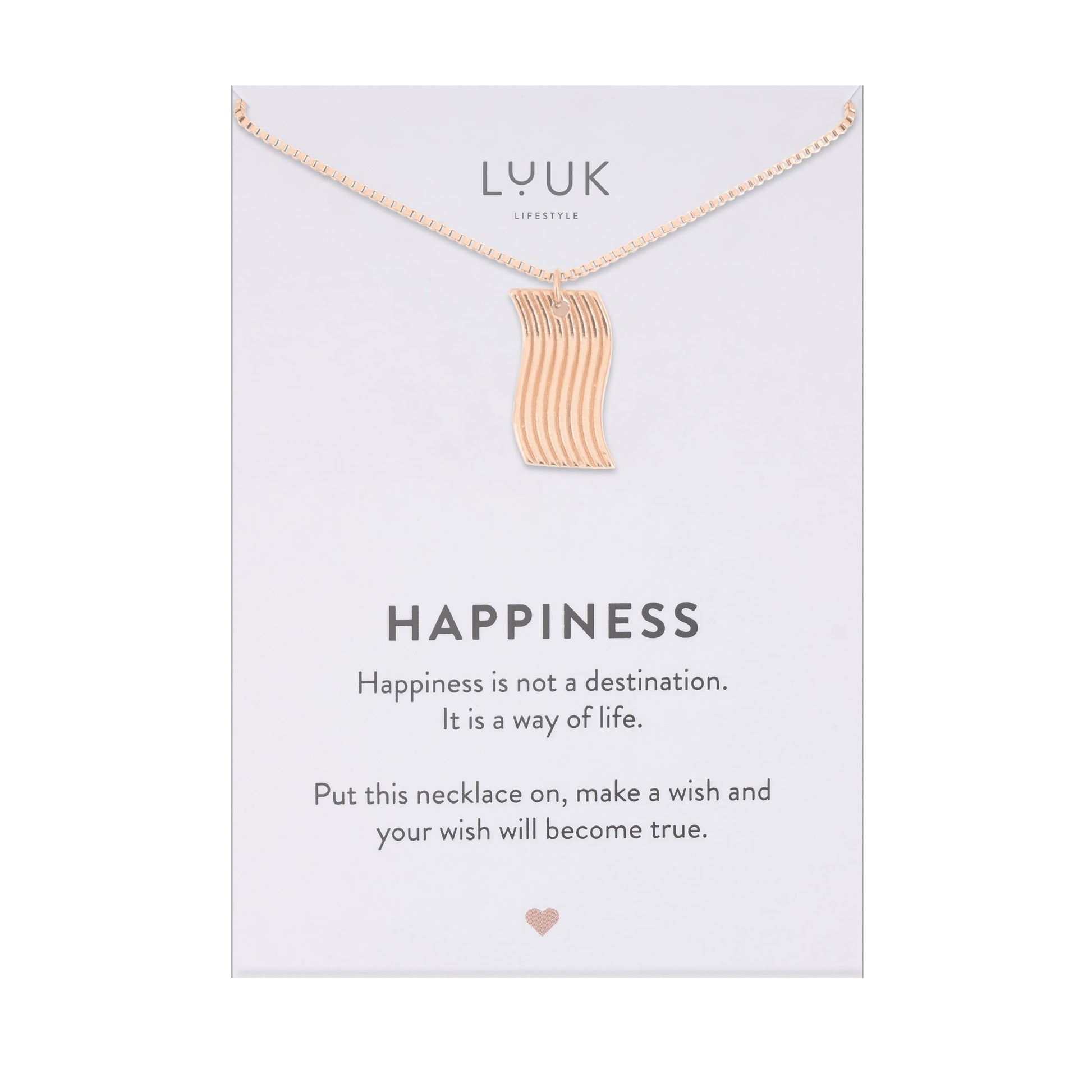 LUUK LIFESTYLE Filigrane Halsketten mit Anhänger und Karte mit HAPPINESS Spruch, zeitloses Design und moderne Motive, in Silber, Gold und Rosegold