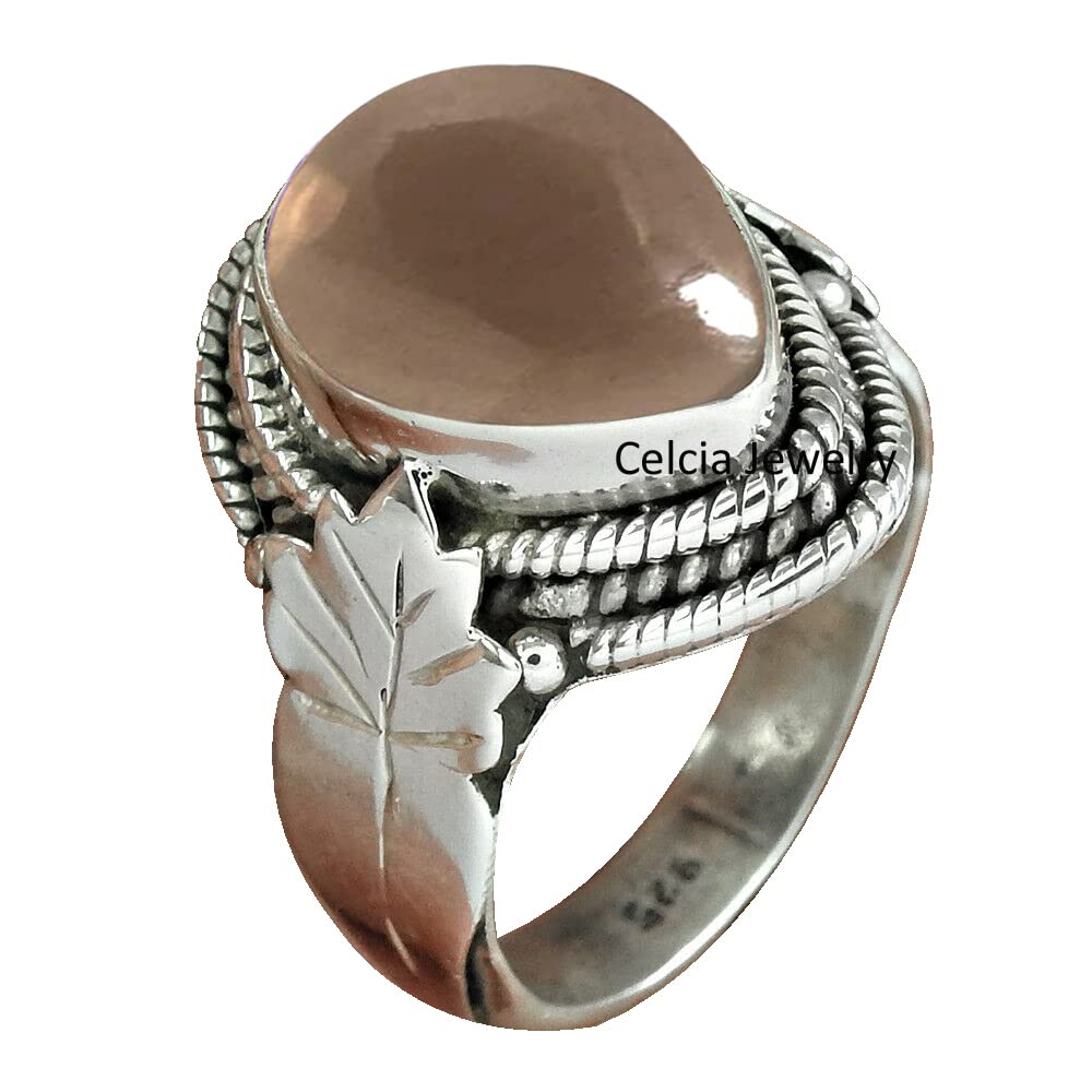 Genuine Smoky Quartz Brown Gemstone Pear Shape Ring, Pure 925 Sterling Silver Statement Band Ring, Unique Handmade Fine Jewelry for Women