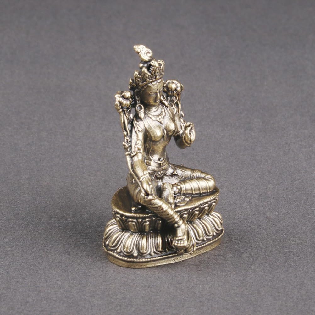 IMIKEYA Tara Buddha Statue Antike Mini Grüne Tara Statue Messing Bodhisattva Lotussitz Figur Mini Buddhistische Ornament Gebetssammlung