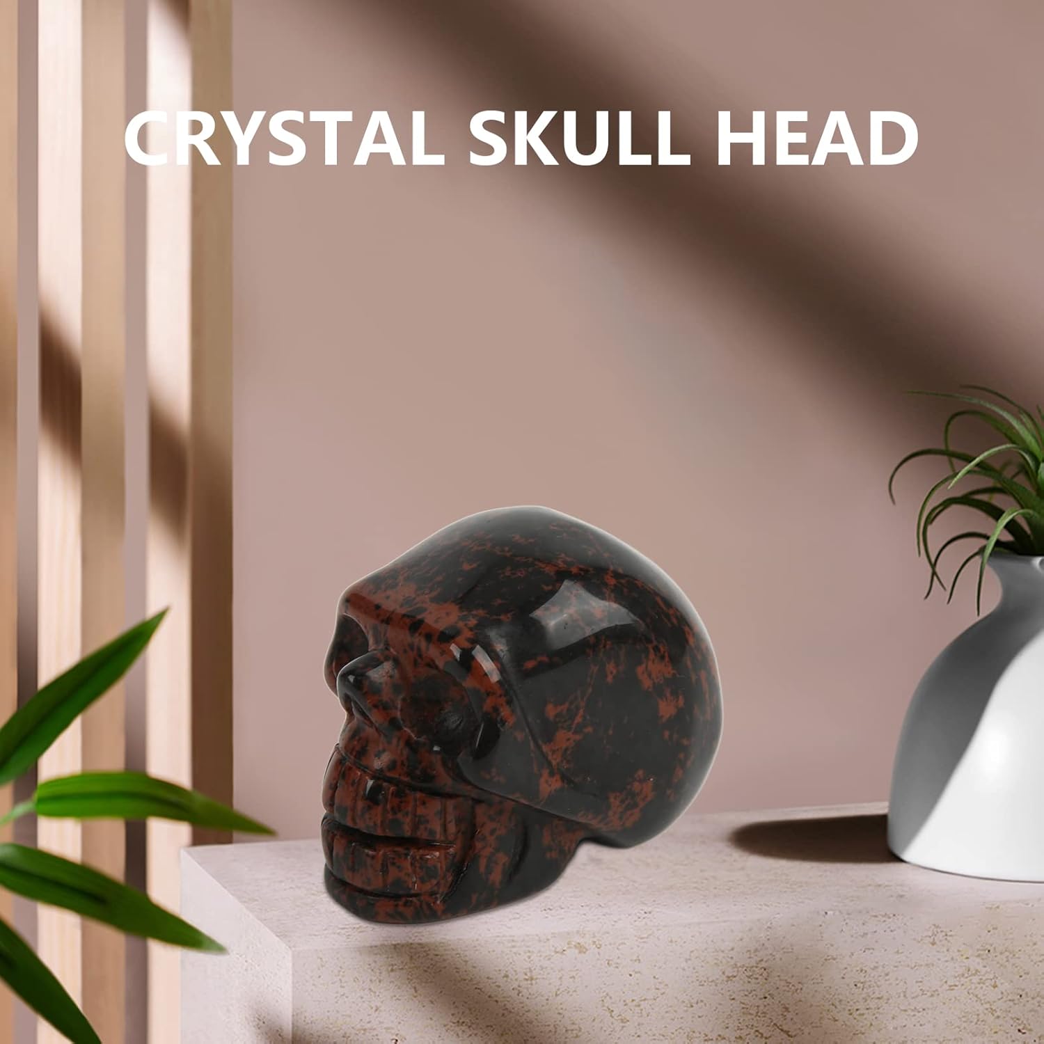 Restokki Kristallschädel, Kristallschädelkopf, Obsidian-Kristallschädel, natürliches Material, Handgravur, eleganter, modischer Kristall