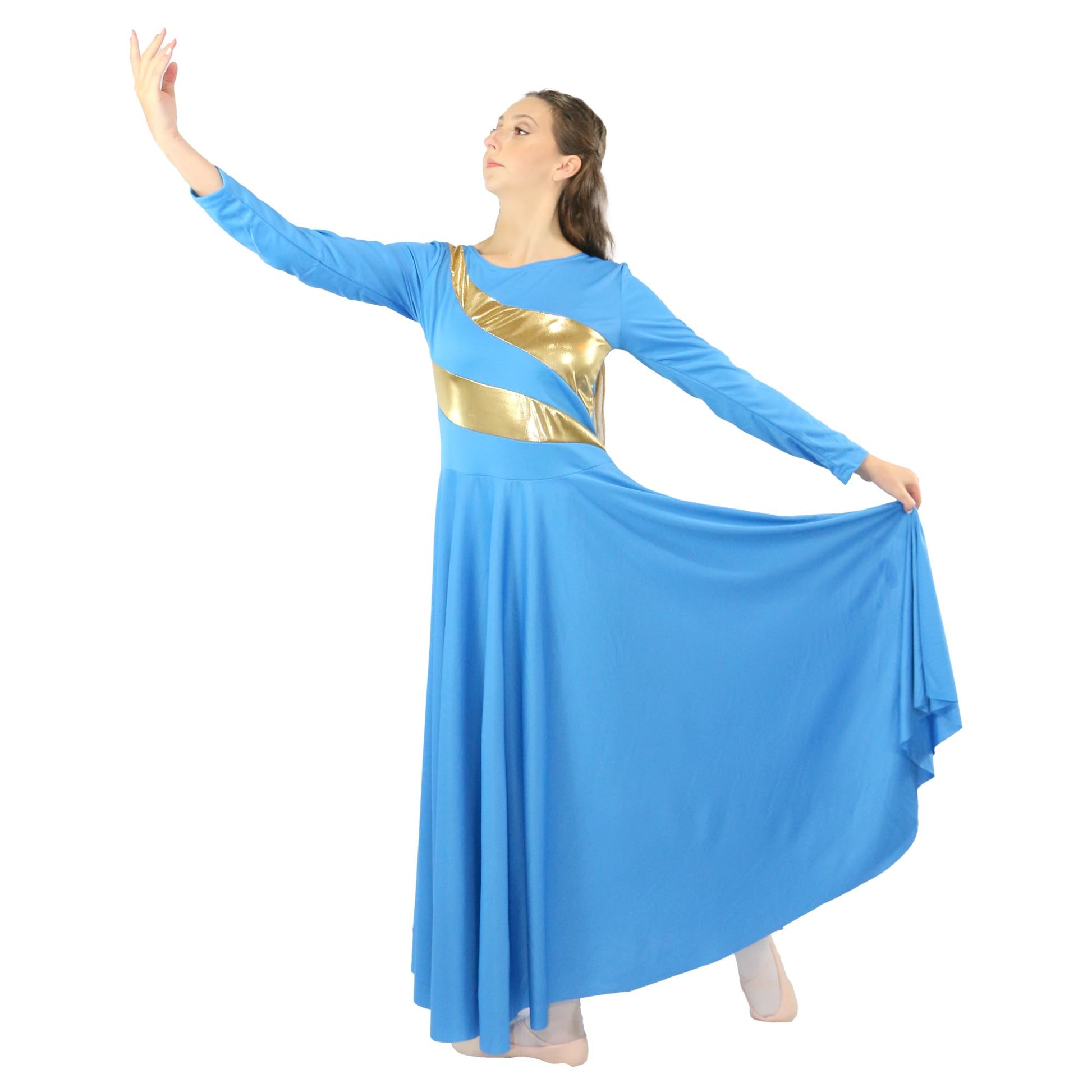 Danzcue Womens Metallic Worship Dance Dress, Metallic Bicolor Full Length Praise Dance Dress