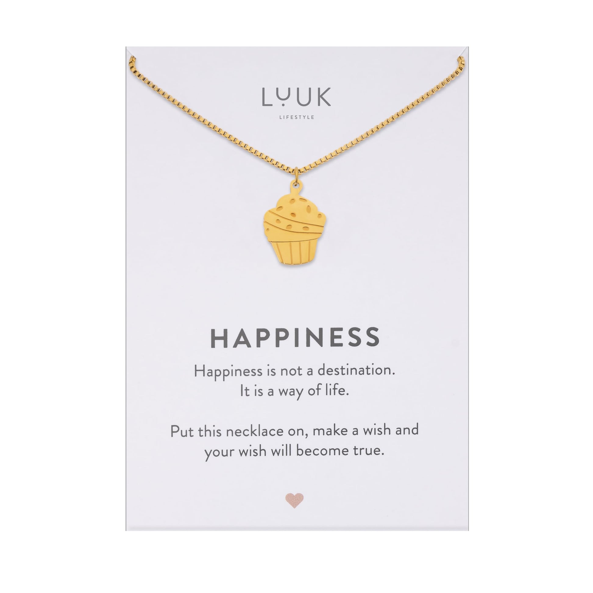 LUUK LIFESTYLE Filigrane Halsketten mit Anhänger und Karte mit HAPPINESS Spruch, zeitloses Design und moderne Motive, in Silber, Gold und Rosegold