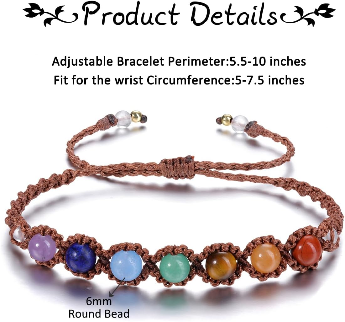 GEHECRST Edelstein 7 Chakra Armband - Heilsteine Einstellbare Armbänder, Yoga Glücksarmband, Healing Reiki Energietherapie Glückbringen Talisman