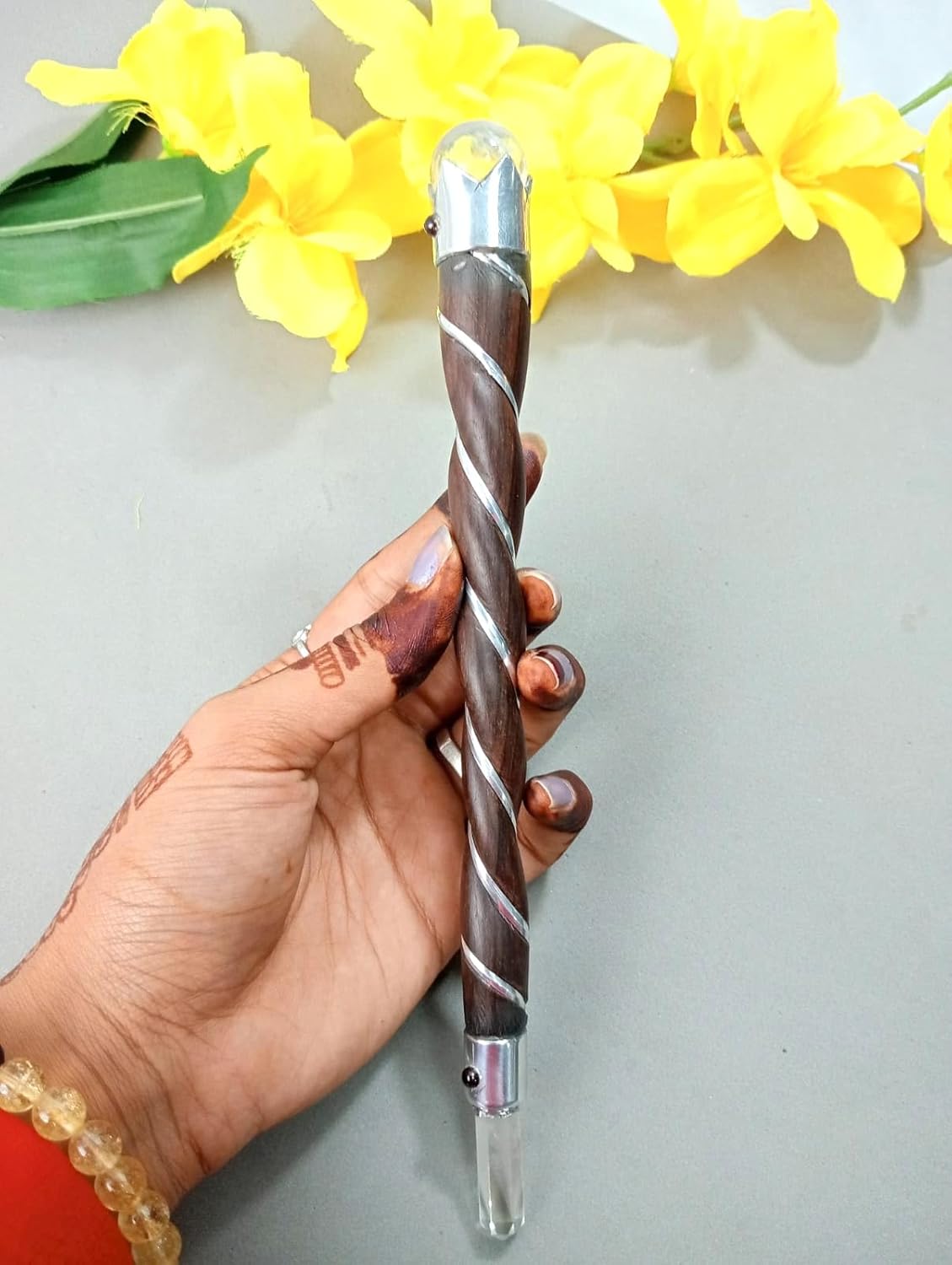 Jet International Beautiful Rosewood Plain Twisted Long Healing Stick Long Wall Himalayan Crystal Ball Point Nepal Tibetan India Asian Aura Energy Balance Garnet Cabochon Love Picture is