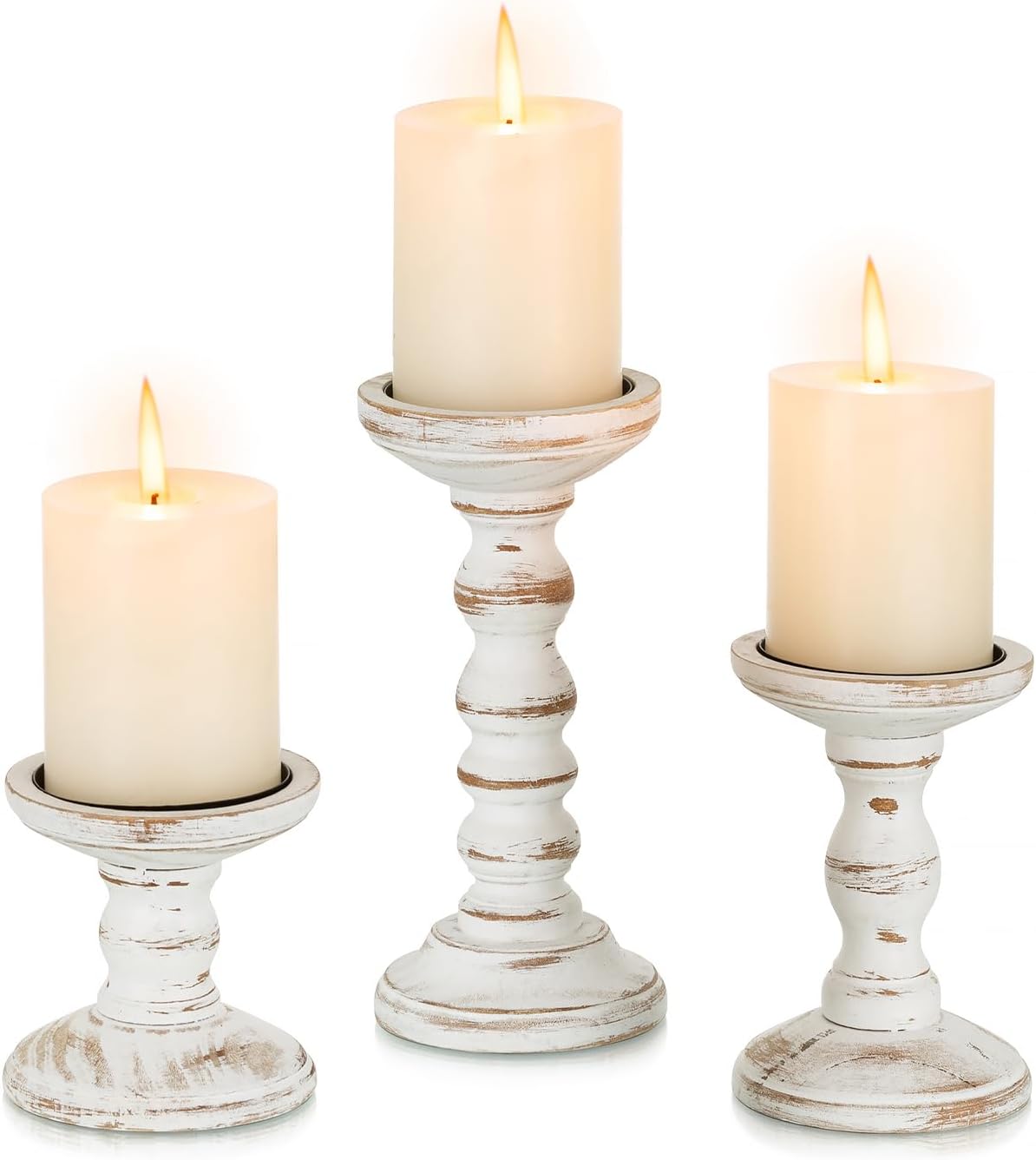 Kerzenständer Holz Landhausstil Deko: 3er Set Kerzenhalter Stumpenkerzen Wohnzimmer Deko Vintage Tischdeko Esstisch Groß Kerzenständer Landhaus Dekoration Fensterbank