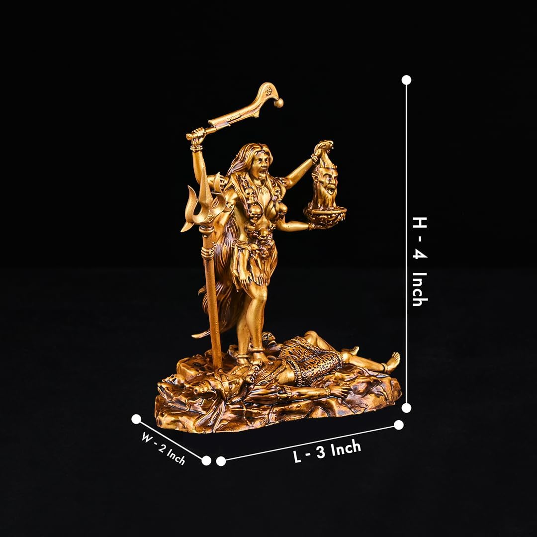 Artarium Kali MATA Statue 4 Inch Antique Gold Finish, Kali Maa Idol, Hindu Goddess Murti for Car Dashboard, Home Temple, Pooja Mandir, Office Desk, Meditation Altar & Spiritual Gift
