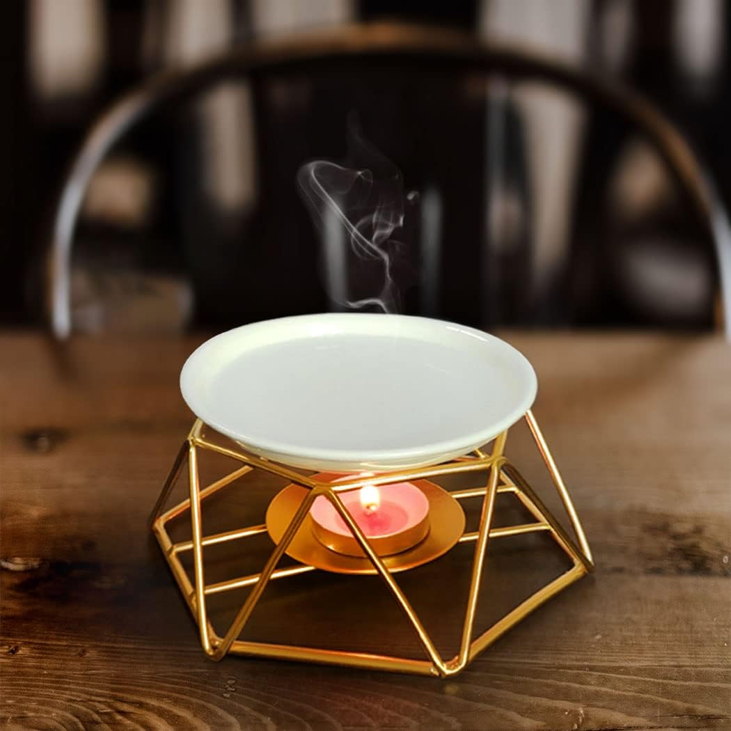 Violetpos Stylish Romantic Ceramic Aroma Lamp Aroma Diffuser Tealight Candle Holder Oil Burner Gold