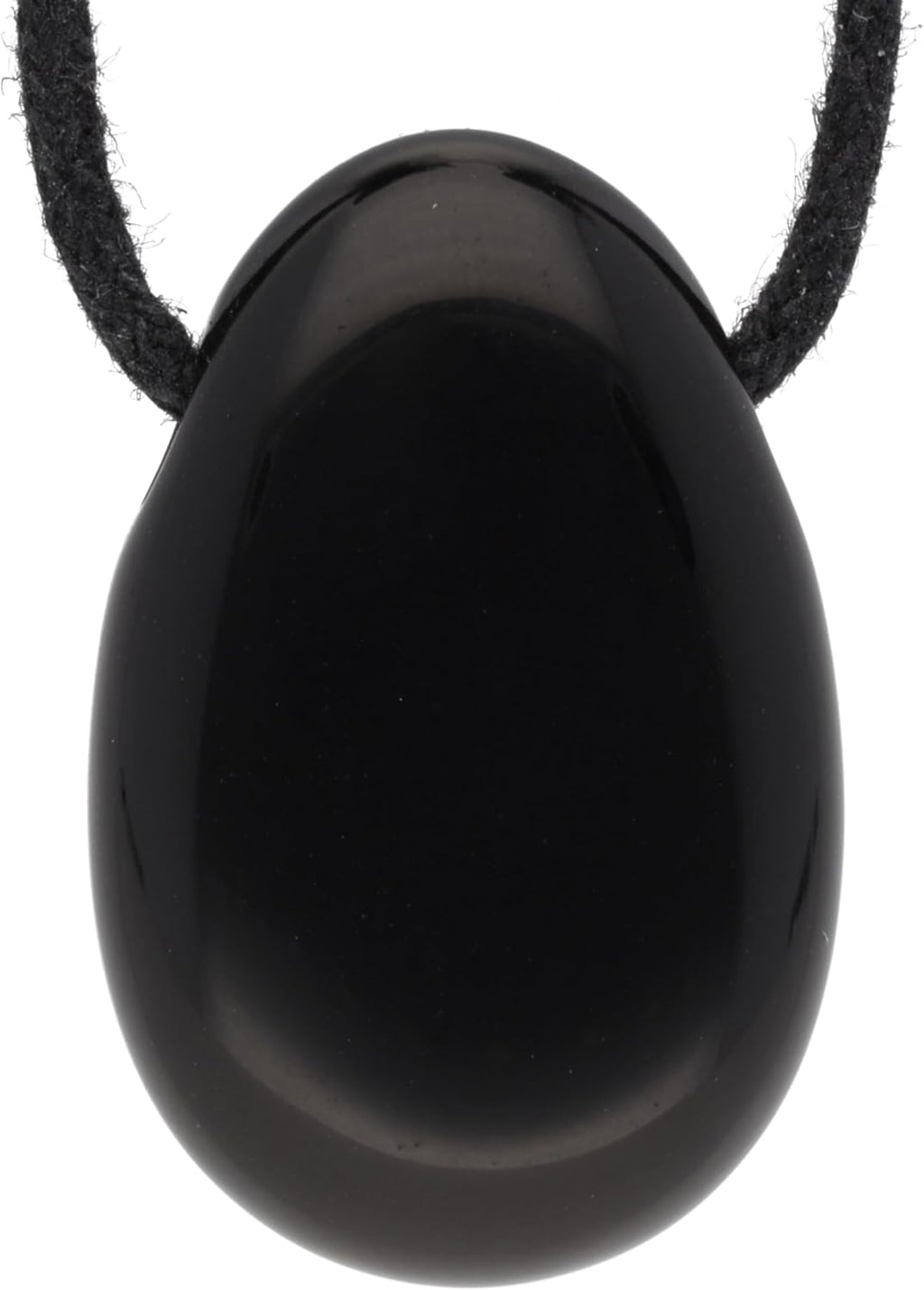 Lebensquelle Plus Schwarzer Obsidian Tropfenanhänger | Gebohrter Trommelstein Anhänger mit Baumwollband | Hochwertiger Edelsteinanhänger