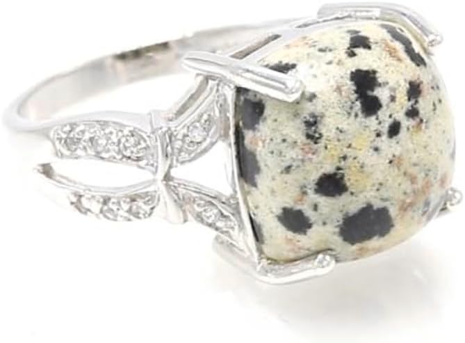 Cavill Dalmatiner-Jaspis Ring 8,06 ct mit 16 weißen Topasen 0,102 ct in 925er Sterlingsilber antiker Kissen-Cabochon-Schliff eleganter Schmuck USA Brasilien