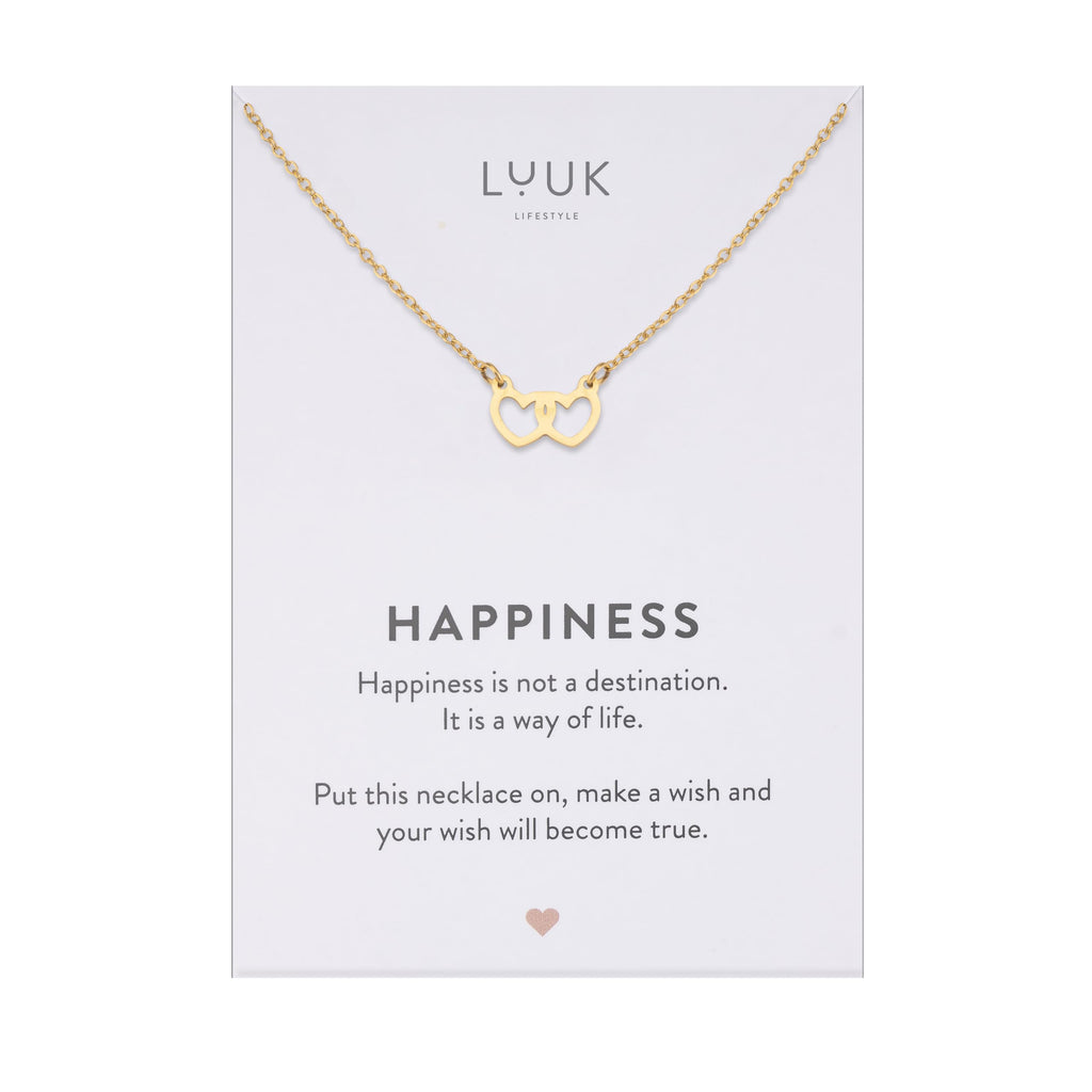 LUUK LIFESTYLE Filigrane Halsketten mit Anhänger und Karte mit HAPPINESS Spruch, zeitloses Design und moderne Motive, in Silber, Gold und Rosegold