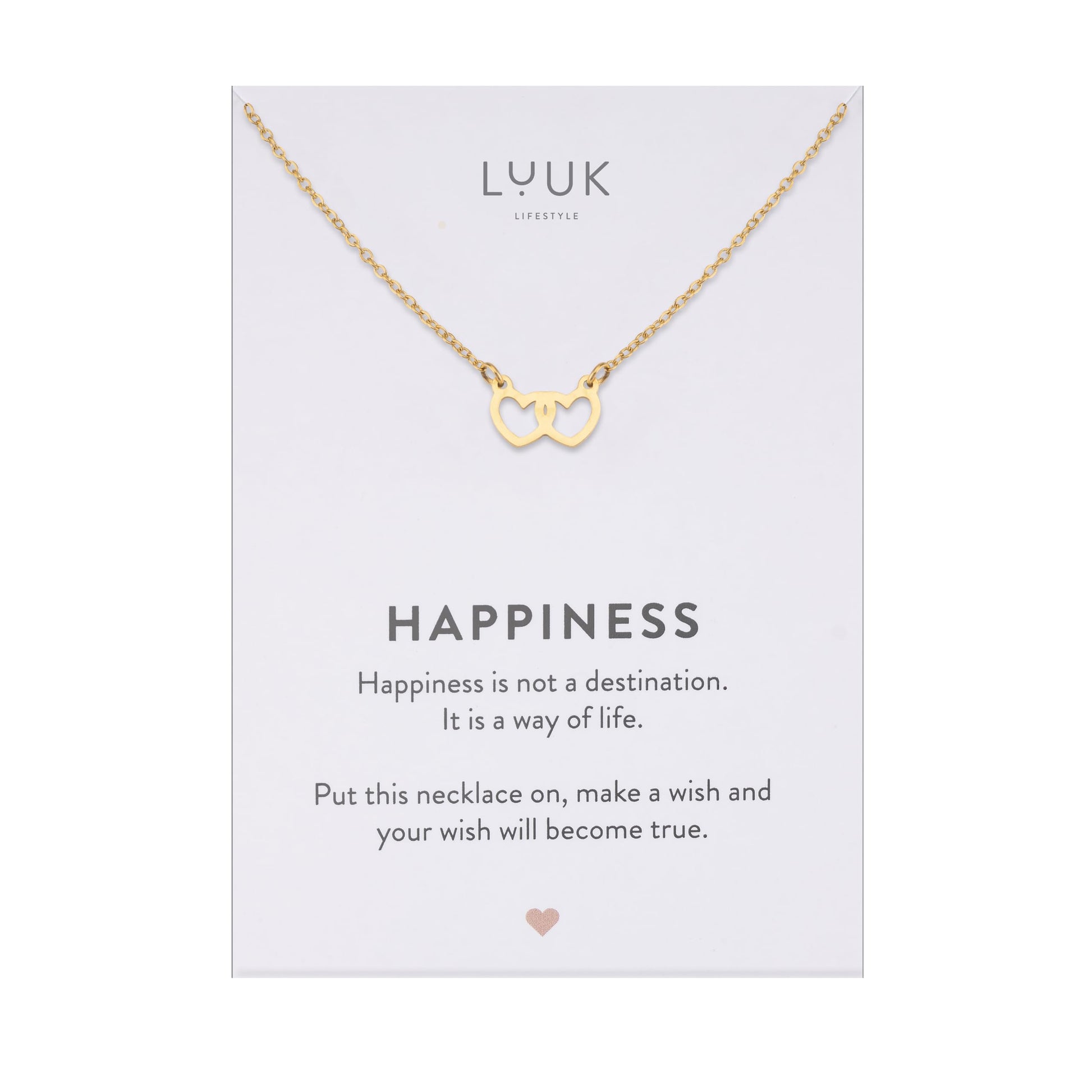 LUUK LIFESTYLE Filigrane Halsketten mit Anhänger und Karte mit HAPPINESS Spruch, zeitloses Design und moderne Motive, in Silber, Gold und Rosegold