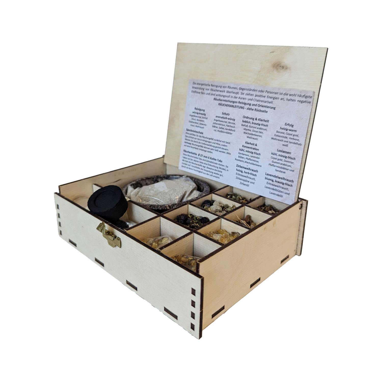 Heilkräuter Manufaktur Räucherbox Geschenkbox mit 12 Sorten Räuchermischungen Räucherwerk für die Seele, 14 x 10 x 4 cm