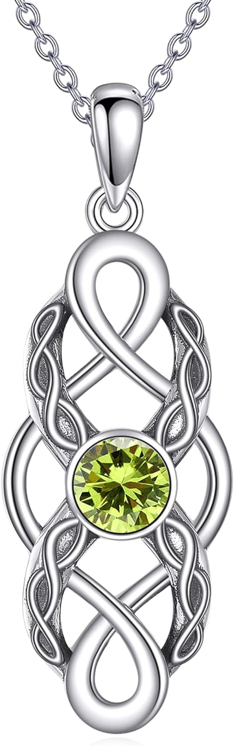 CUPENDA Keltischer Knoten Geburtsstein Halskette Sterling Silber Irische Keltische Anhänger Halskette Glücksschmuck für Frauen