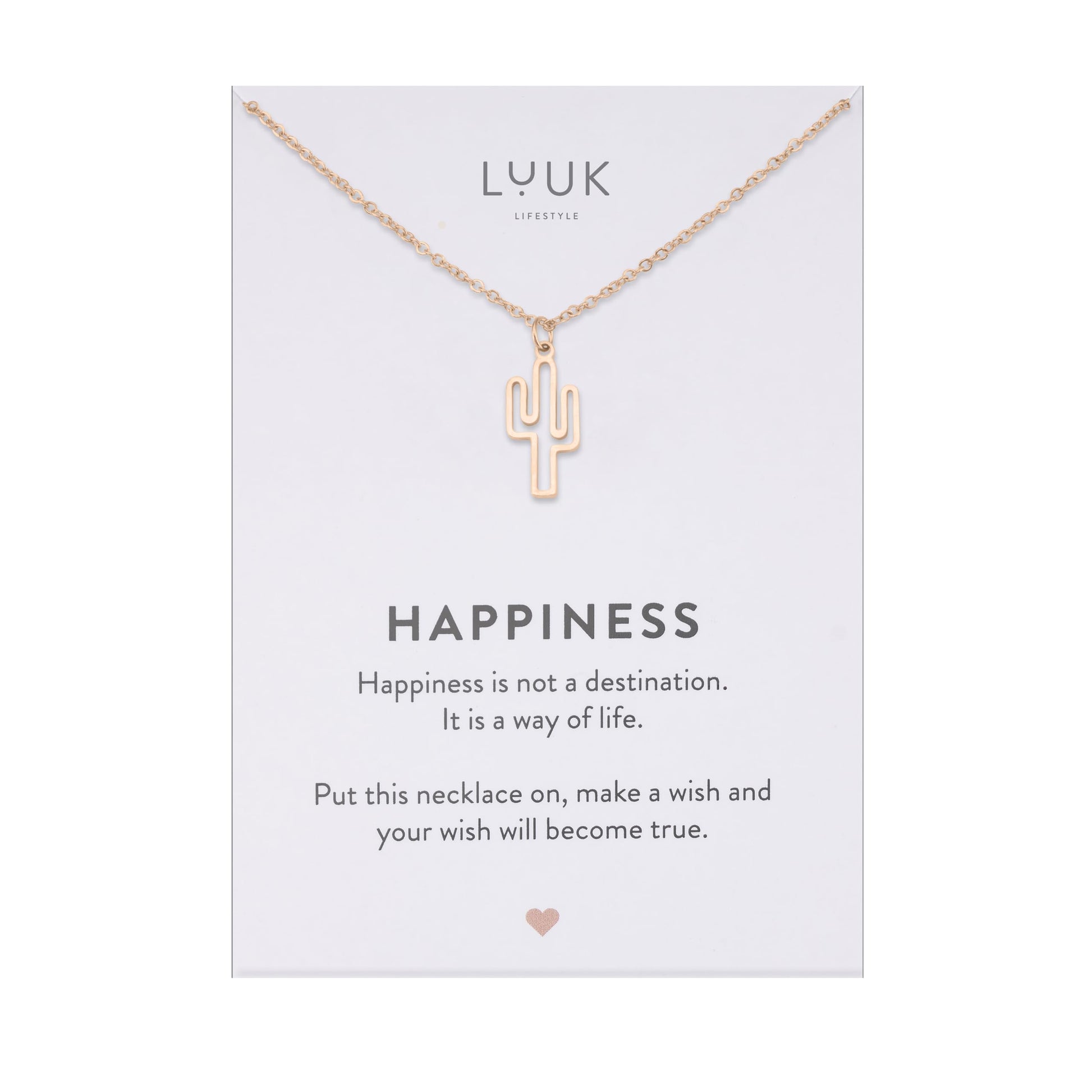 LUUK LIFESTYLE Filigrane Halsketten mit Anhänger und Karte mit HAPPINESS Spruch, zeitloses Design und moderne Motive, in Silber, Gold und Rosegold