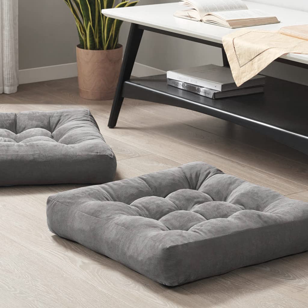 Degrees of Comfort Meditation Floor Pillow, Square Large Pillows Seating for Adults, Tufted Corduroy Thick Cushion for Living Room Tatami, Turquoise, 22x22 Inch