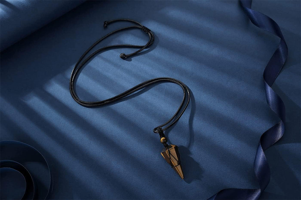 XIANNVXI Kristalle Kette Herren Sechseckiger Kristall Anhänger Kette Polierte Edelsteine Einstellbare Schwarzes Lederseil Reiki Heilung Steine Halskette Damen Schmuck