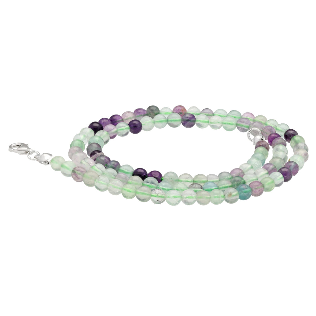 Lebensquelle Plus Edelstein Kugelkette + 925 Silber Verschluss | Ø 4mm Kugeln Karabinerverschluss 45cm lang | Hochwertige Kette