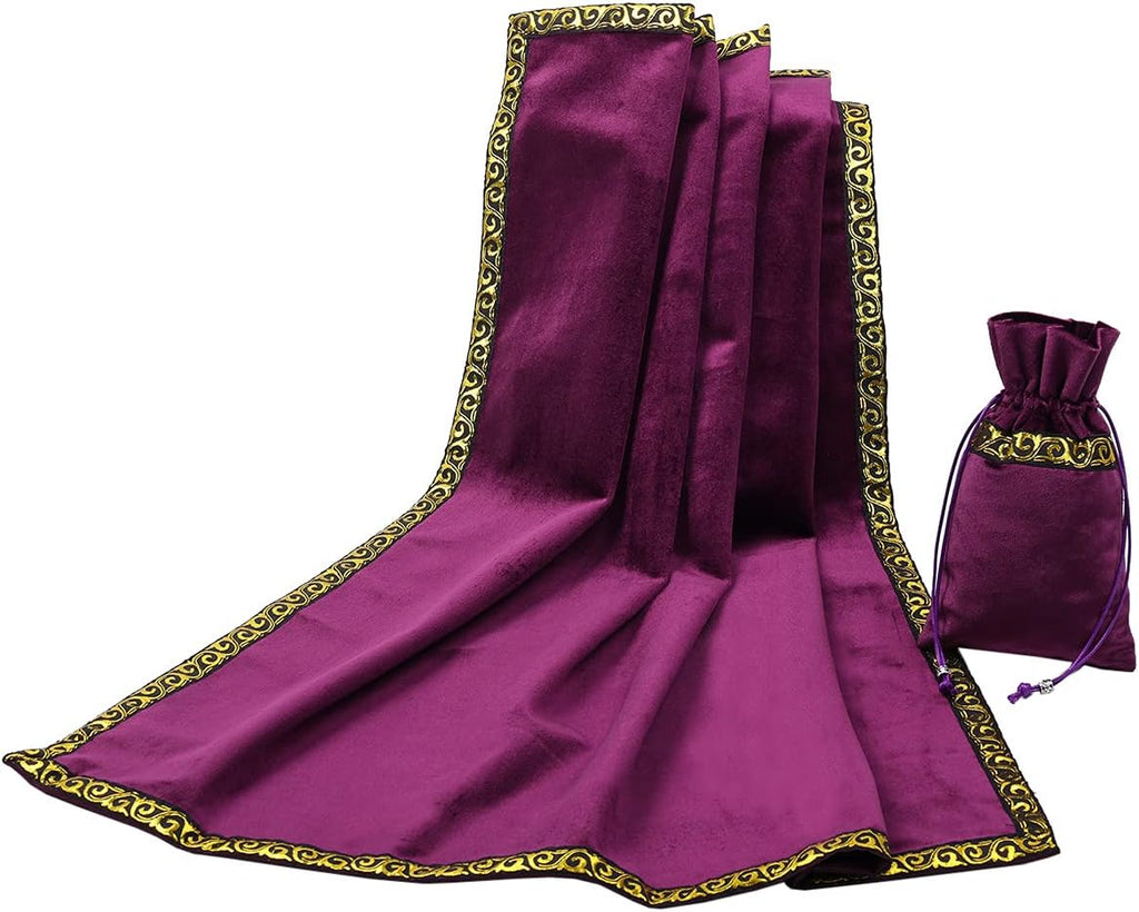 BLESSUME Altar Tarot Tablecloth Wicca Velvet Cloth with Tarot Bag, Purple 1, 62 x 62 cm (Cuadrado)