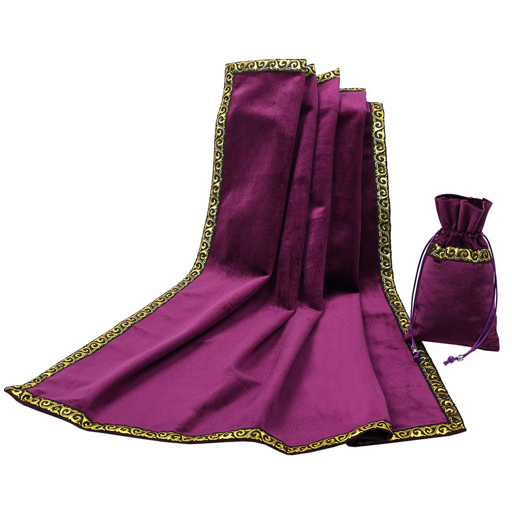 BLESSUME Altar Tarot Tablecloth Divination Wicca Velvet Cloth with Tarot Bag (Yellow 1), One Size