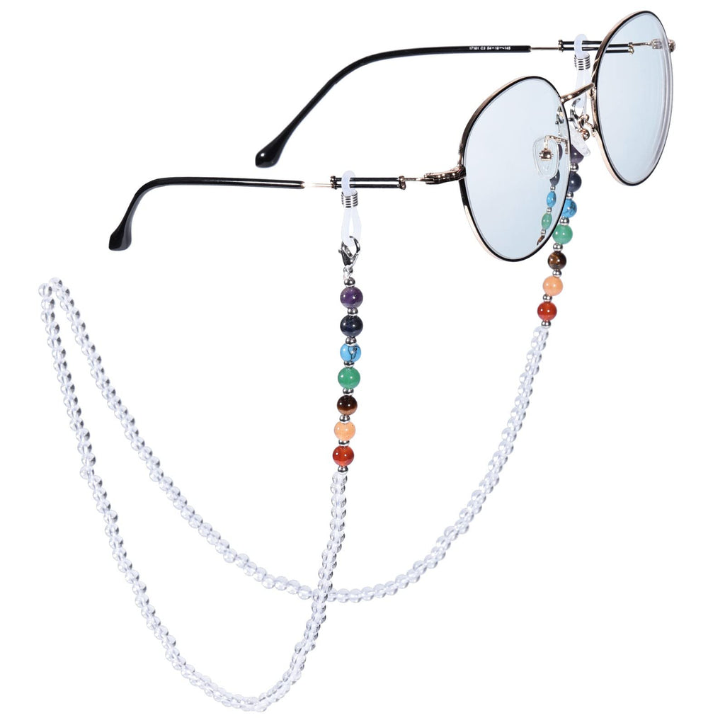 Nupuyai 7 Chakra Stein Perlen Brillenkette Damen Kristall Sonnenbrillenkette Gesichtsmaske Kette Edelstein Brillenband Brillenkordel Brillenhalter für Lesebrillen, Myopiebrille