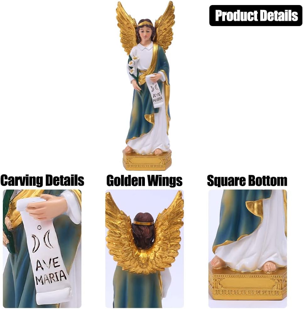 QIANLING Erzengel Gabriel Statue - 20 cm Hohe Harzfigur, Katholisches Geschenk, Heiliger Gabriel als Bote Gottes, Ideal für religiöse Deko und Wohnraumgestaltung