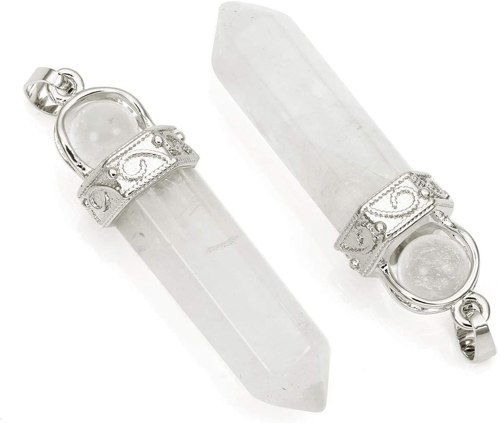 CrystalTears Halskette Damen Hexagon Säule Anhänger mit verstellbare Kette Bergkristall Halsschmuck Reiki Heilsteine Amulett