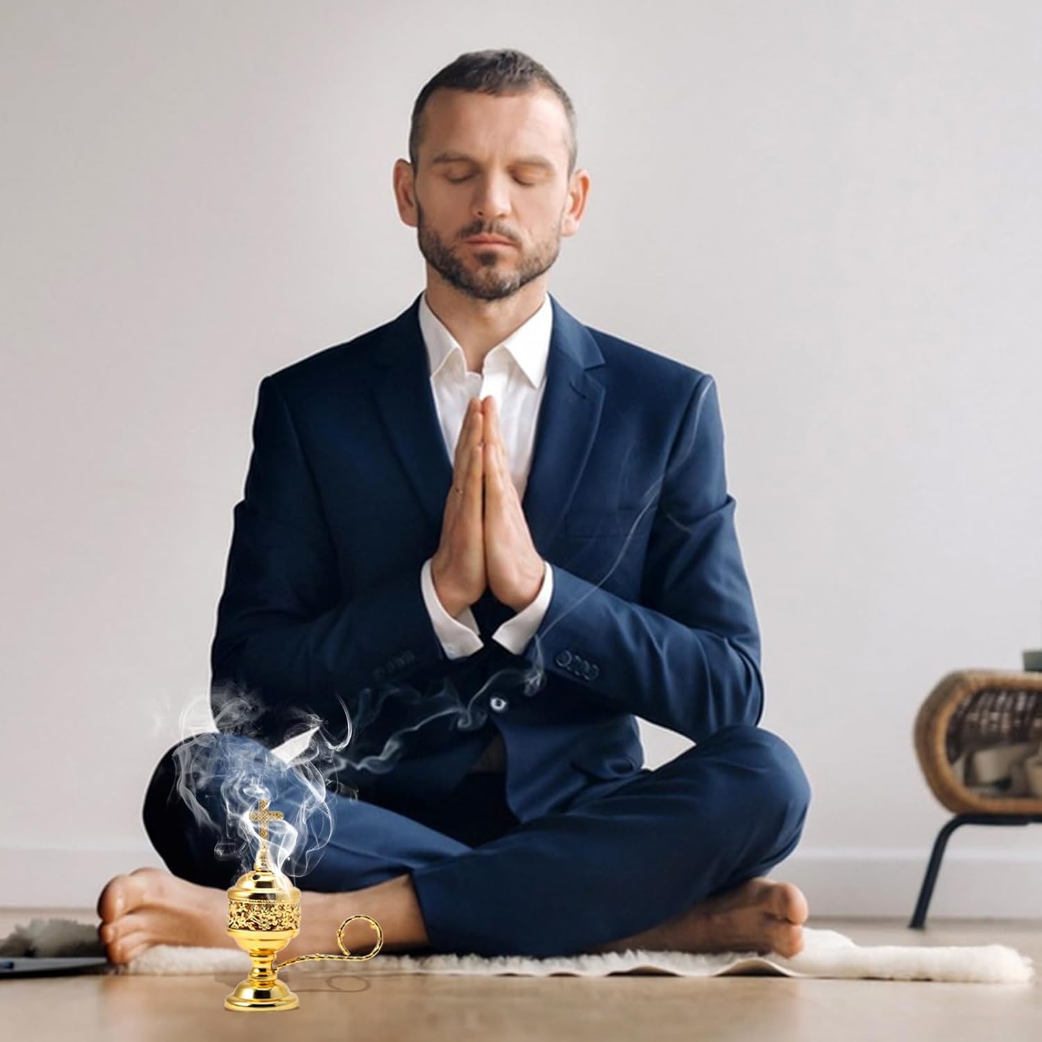 Yawlsow Räuchergefäß, Weihrauchkohle Räucherstäbchenständer, Bakhoor Räuchergefäß Halter, ideal für Aromatherapie, Yoga und Spa, Haus und christliche Kirche Räuchergefäß, (Gold), ATX0005-6