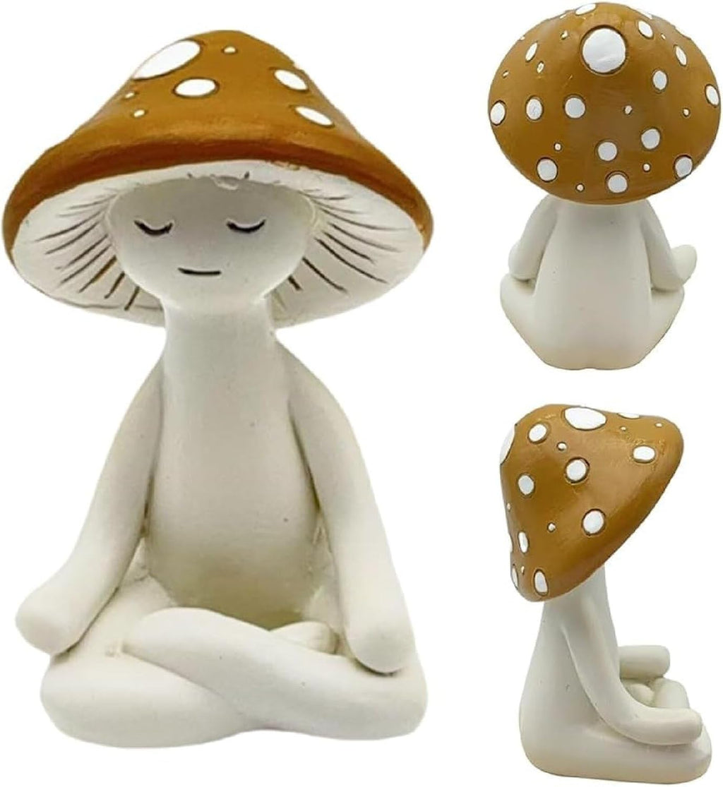 Meditation Mushroom Resin Statue, Cute Yoga Mushroom Figurine | Small Mushroom Zen Tabletop Decor, 1.97 * 1.57 * 3.15 Inch, for Garden Yard Home Patio Office Decoration