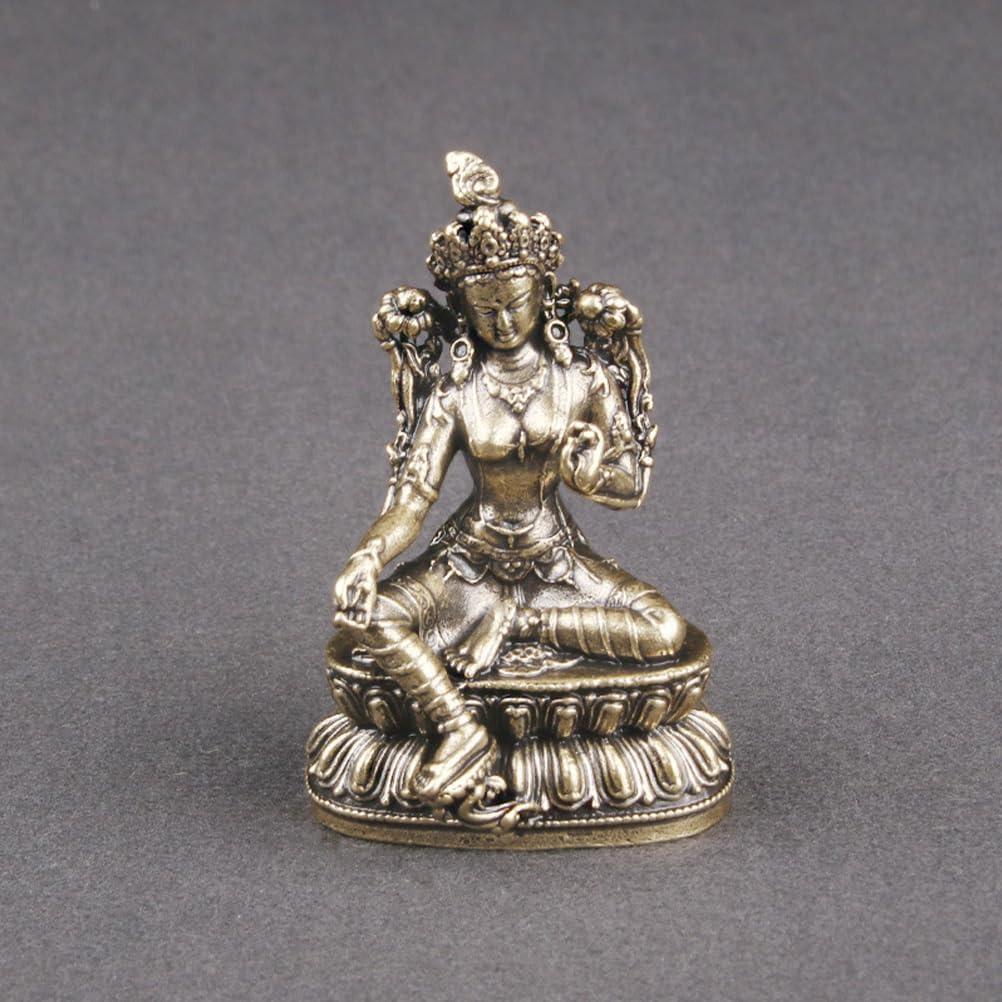 IMIKEYA Tara Buddha Statue Antike Mini Grüne Tara Statue Messing Bodhisattva Lotussitz Figur Mini Buddhistische Ornament Gebetssammlung