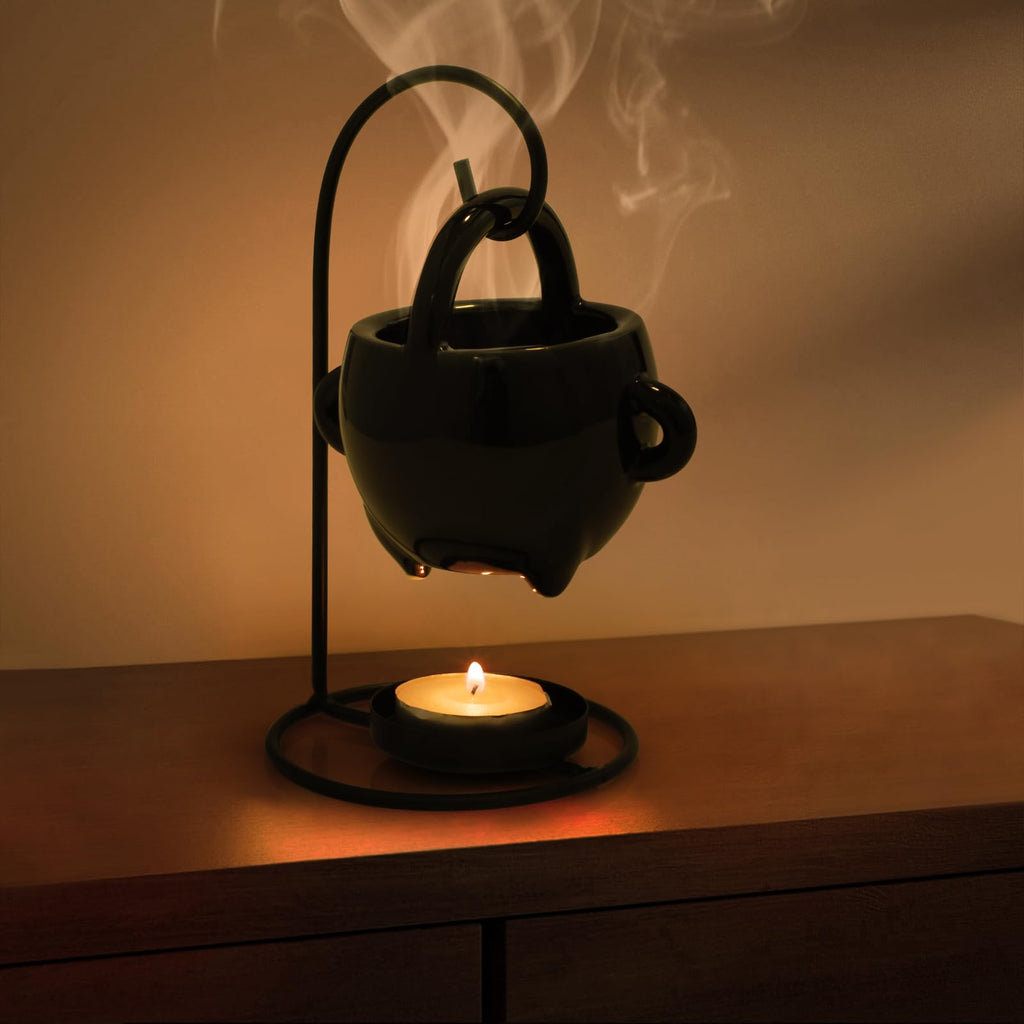 WD&CD Ceramic Oil Burner, Aroma Lamp, Tea Light Holder with Candle Spoon, Aroma Diffuser, Black