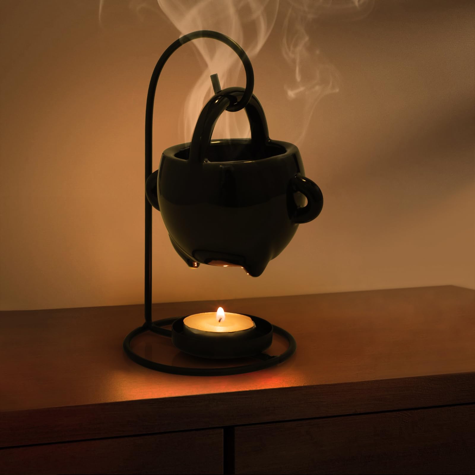 WD&CD Ceramic Oil Burner, Aroma Lamp, Tea Light Holder with Candle Spoon, Aroma Diffuser, Black