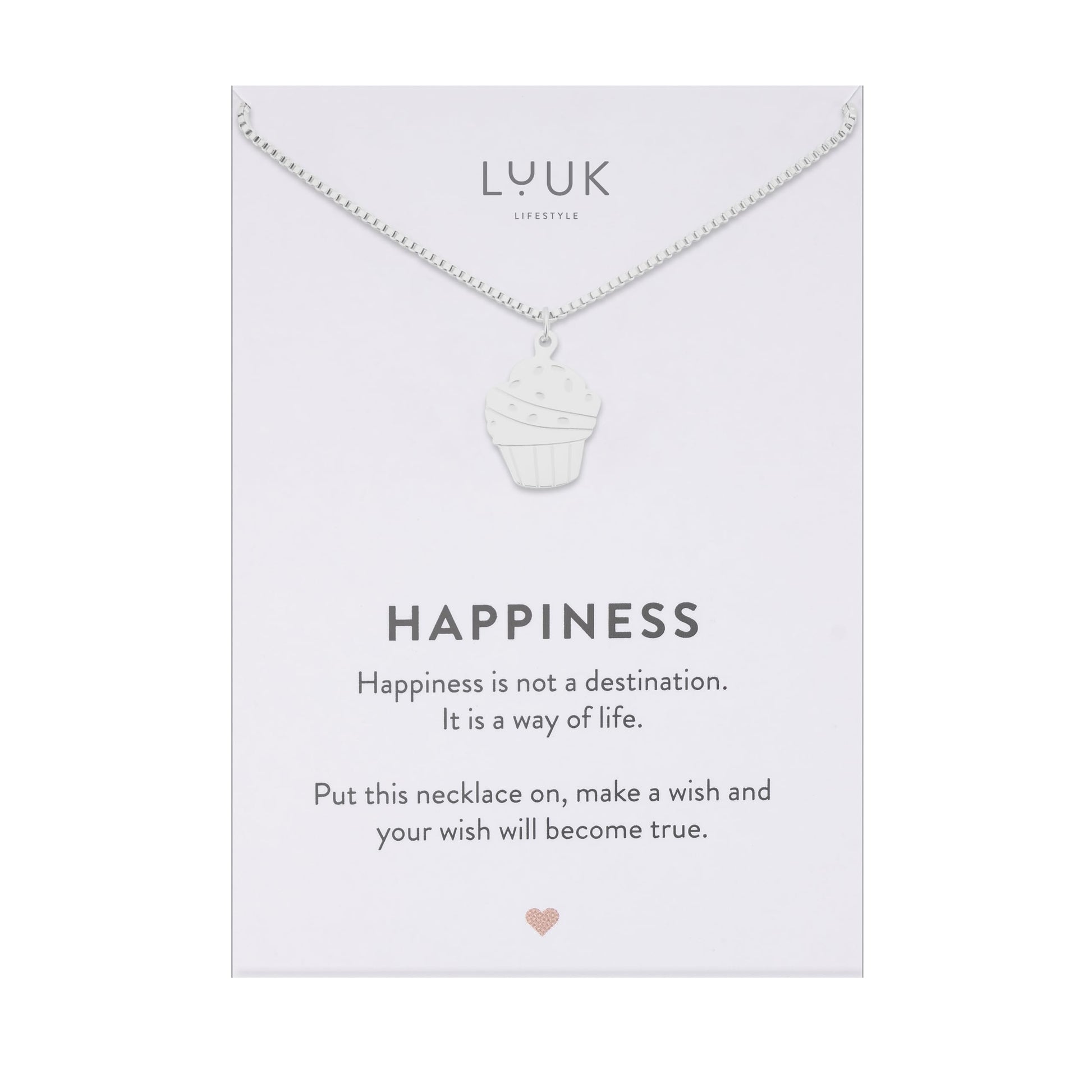LUUK LIFESTYLE Filigrane Halsketten mit Anhänger und Karte mit HAPPINESS Spruch, zeitloses Design und moderne Motive, in Silber, Gold und Rosegold