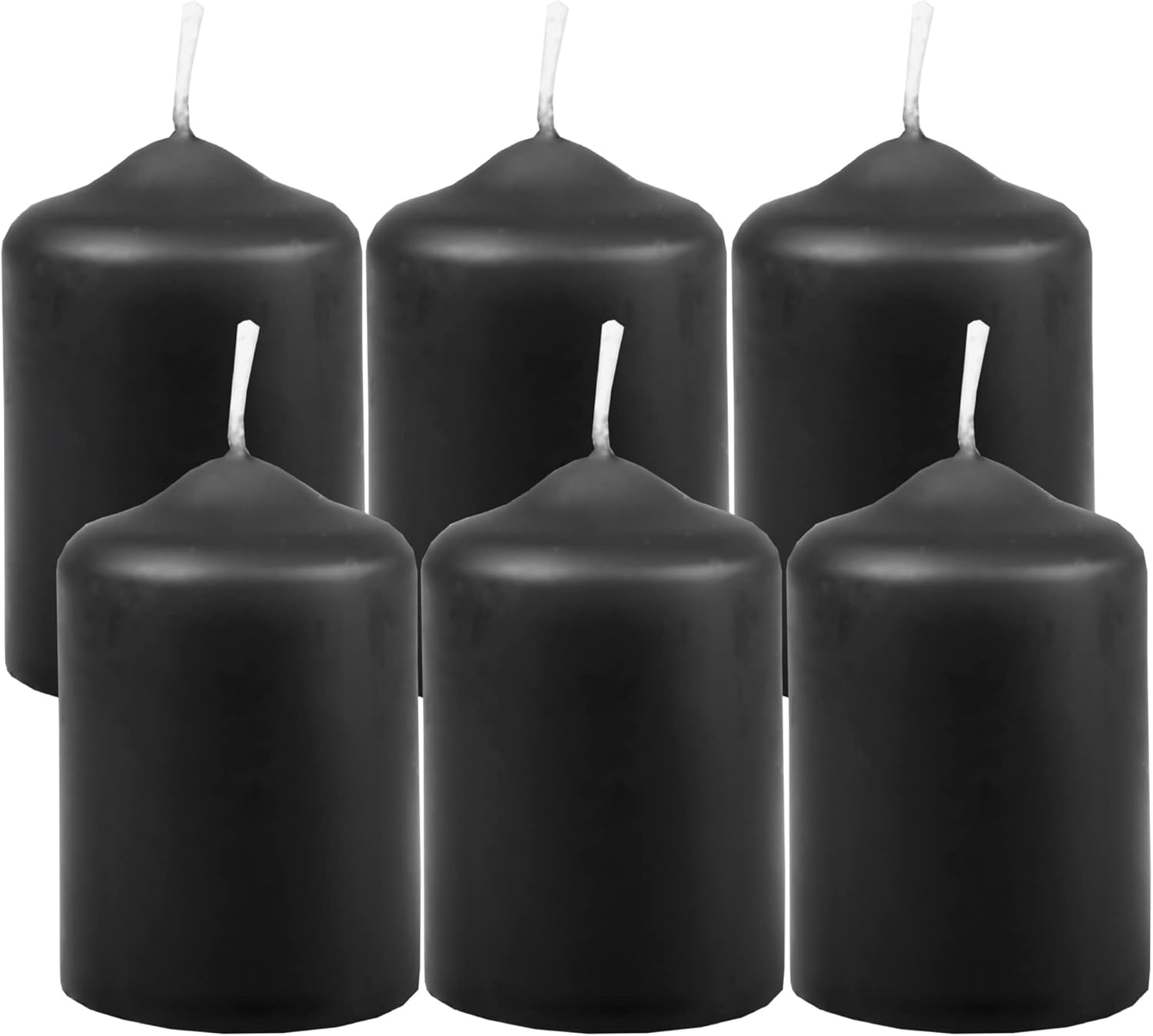 Wax Candles, Pillar Candles, Black, Tea Light Diameter 4 cm x height 6 cm (Pack of 6), Available in Many Colours - Made in the EU - Candles Block Candles - Wax