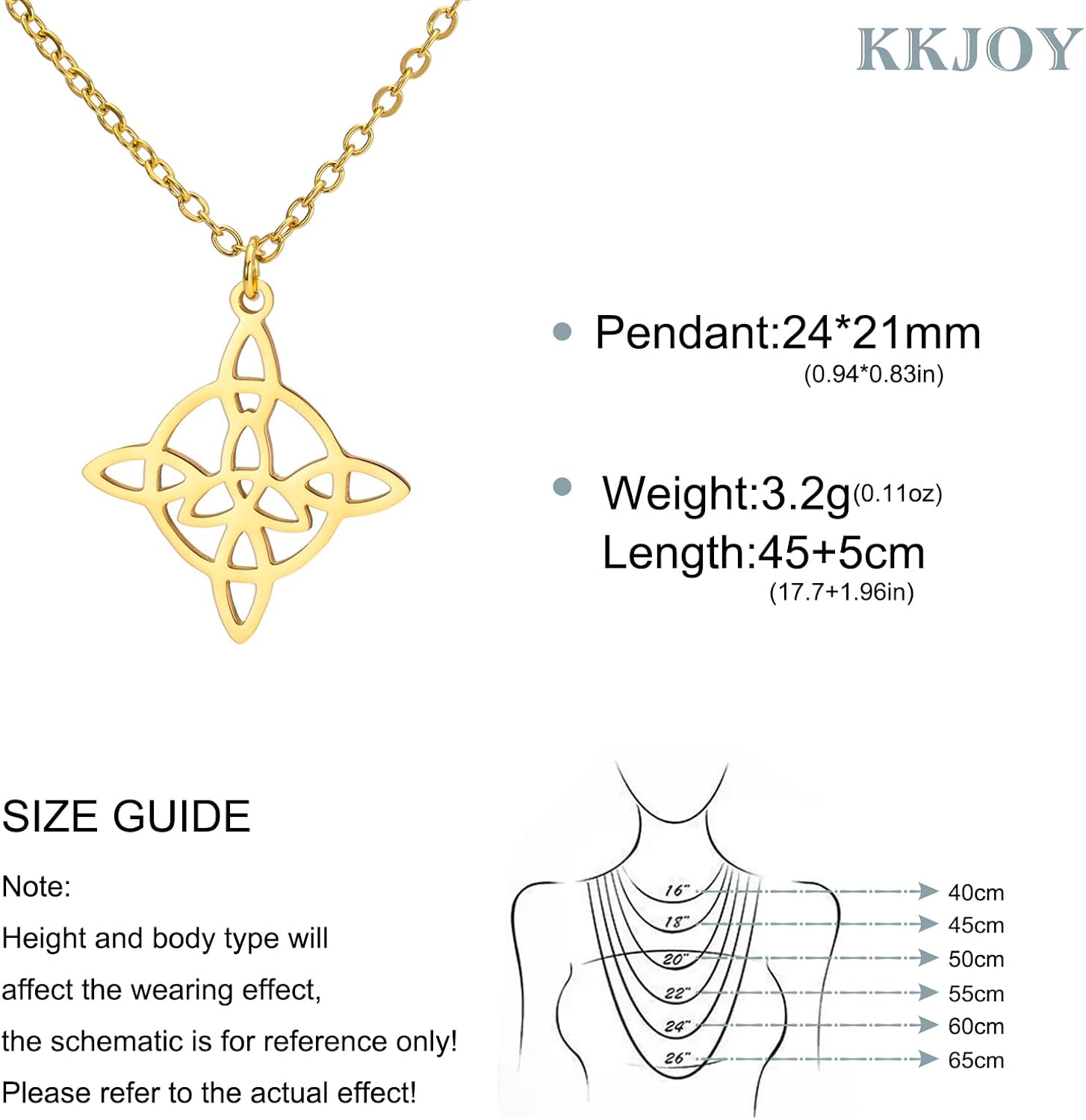 kkjoy Hexenknoten Halskette Edelstahl Keltischer Dreiecksknoten Wiccan Symbol Anhänger Halskette Magischer Knoten Hexerei Amulett für Frauen Charmante Damen