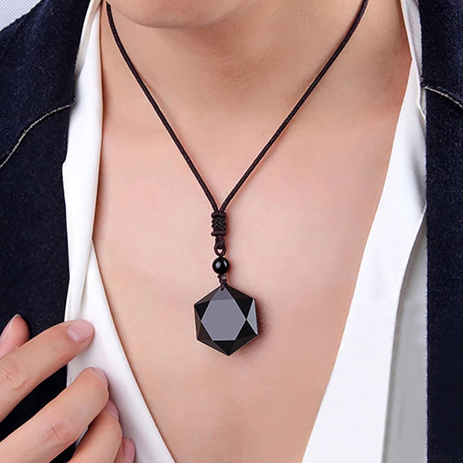 Natürlicher Obsidian Hexagon Stern Anhänger Kette Lucky Love Halskette Sternbild Schmuck für Männer und Frauen