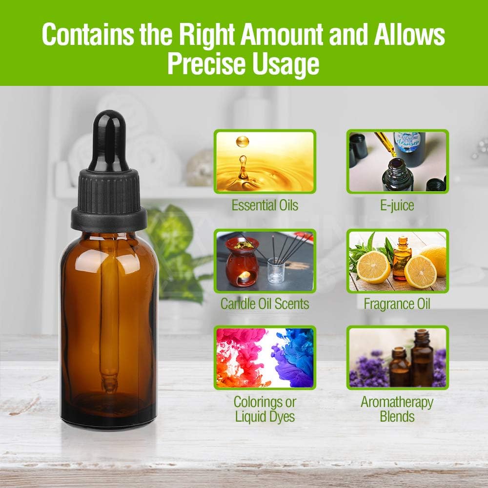 Hyber&Cara 50 ml Brown Glass Pipette Bottles Apothecary Bottles with Dropper Pipette for Essential Oils, Perfume Oils, Liquid Dyes Aromatherapy Blends, Pack of 4