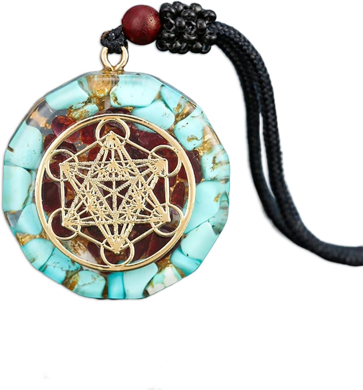 Playstala Pendant Necklace Sacred Geometry Chakra Energy Necklace Meditation Jewellery Cube Amulet, Copper metal, Amethyst