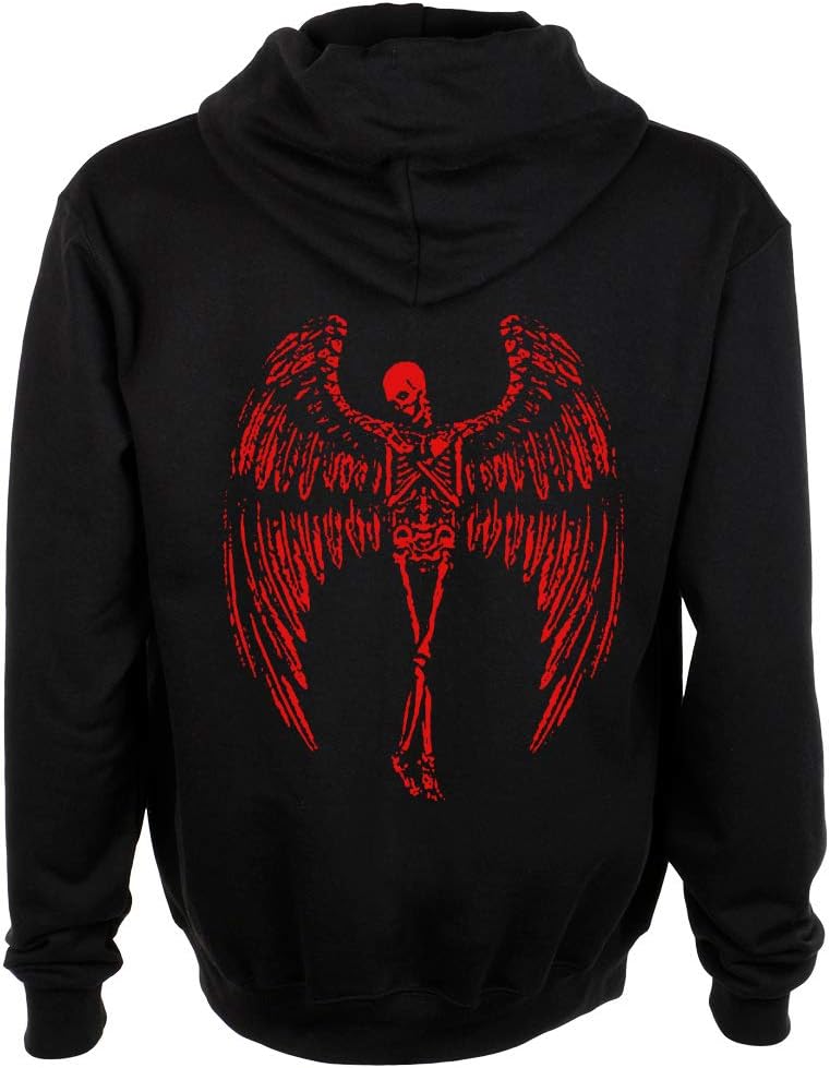 Chat Noir Winged Skeleton Zip Up Hoodie - Baphomet Pentagram Gothic Occult Satanic Skull (Large)