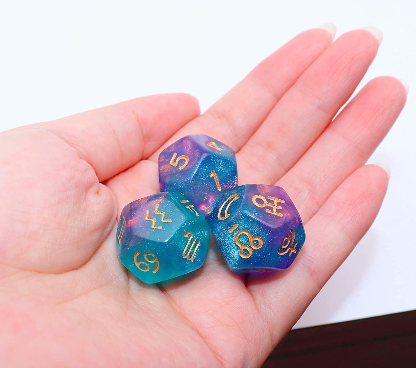CREEBUY 3 Pieces Astrological Dice for Constellation Divination 3 Colors D12 Glitter Craft Dice Polyhedral Set