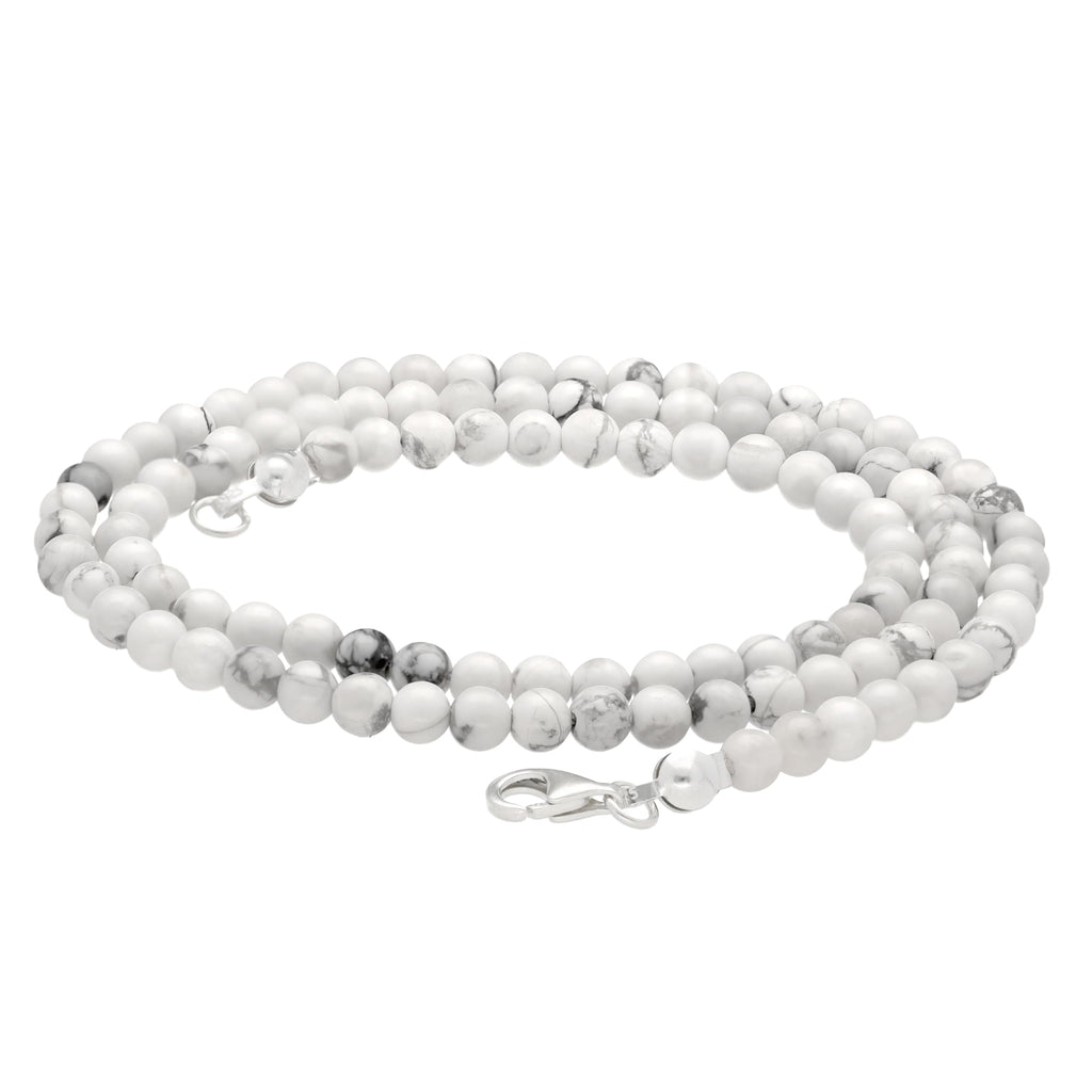 Lebensquelle Plus Edelstein Kugelkette + 925 Silber Verschluss | Ø 4mm Kugeln Karabinerverschluss 45cm lang | Hochwertige Kette