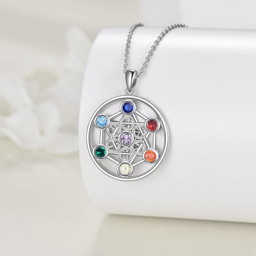 YFN 7 Chakra Necklace Sterling Silver Chakra Pendant Tree / Flower of Life Jewellery Chain Gift for Women Girls Men Boys