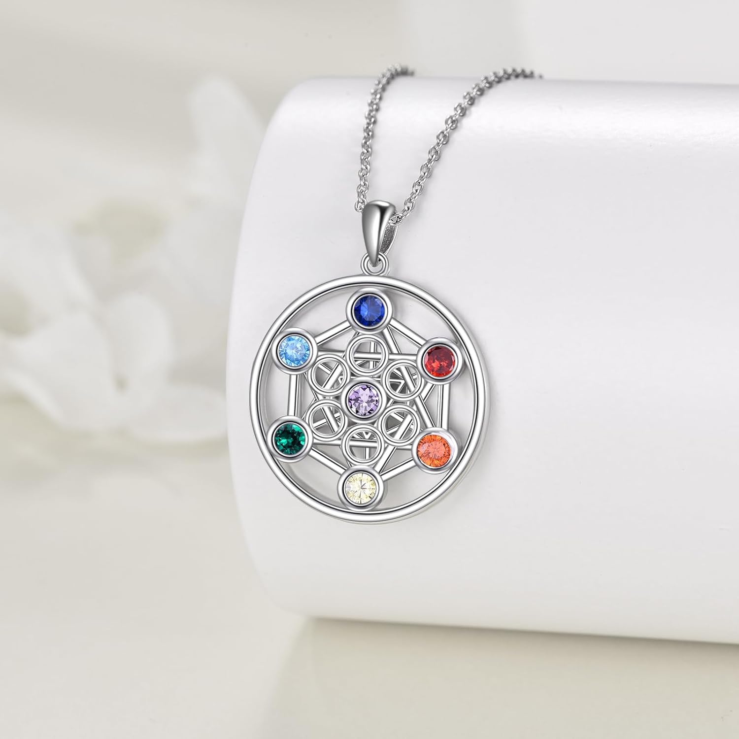 YFN 7 Chakra Necklace Sterling Silver Chakra Pendant Tree / Flower of Life Jewellery Chain Gift for Women Girls Men Boys