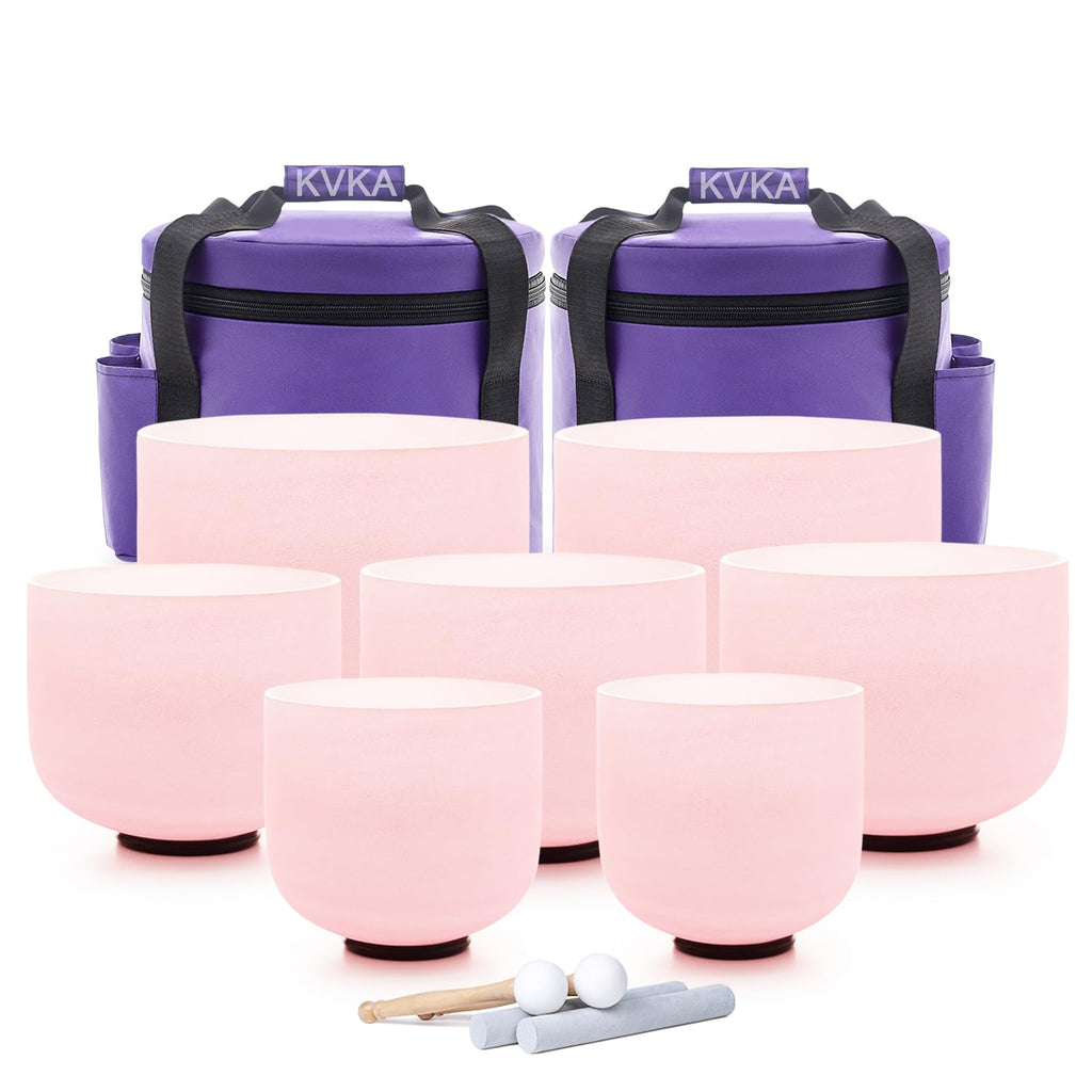 KVKA Kristall-Klangschalen Set, 6-12 inch 432Hz Gradien Quarz Chakra Sound Healing Klangschalen für Yoga Meditation Entspannung Stressabbau mit Tragetasche