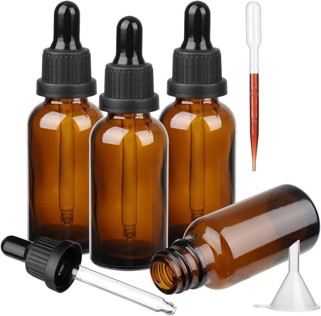 Hyber&Cara 50 ml Brown Glass Pipette Bottles Apothecary Bottles with Dropper Pipette for Essential Oils, Perfume Oils, Liquid Dyes Aromatherapy Blends, Pack of 4
