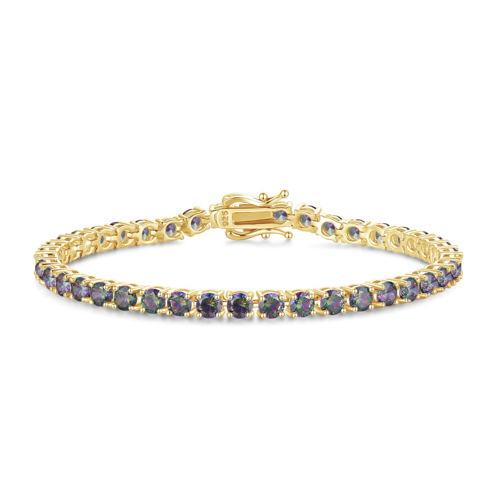FANCIME 14K Vergoldet Damen Tennisarmband mit Synthetischer Edelstein, Geburtsstein Geschenk Schmuck für Sie Damen Mädchen, Länge 19 cm